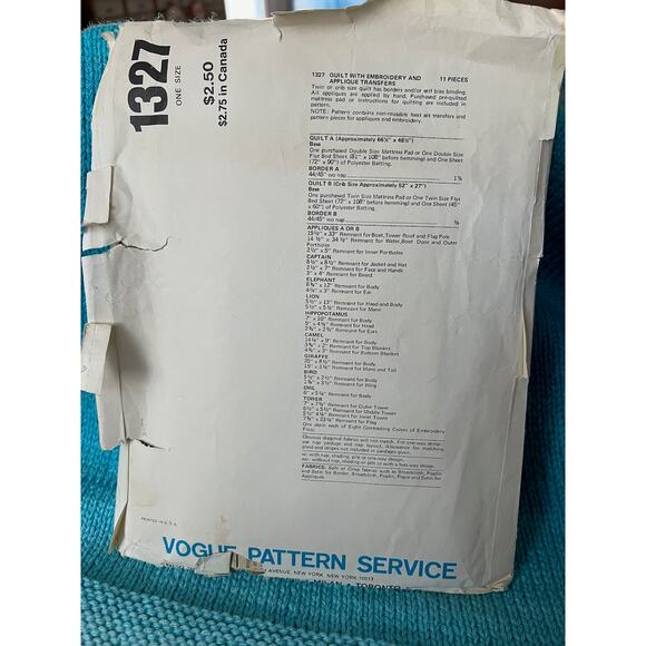 Vogue 1327 quilt pattern noah's ark twin or crib quilt - Picture 4 of 6